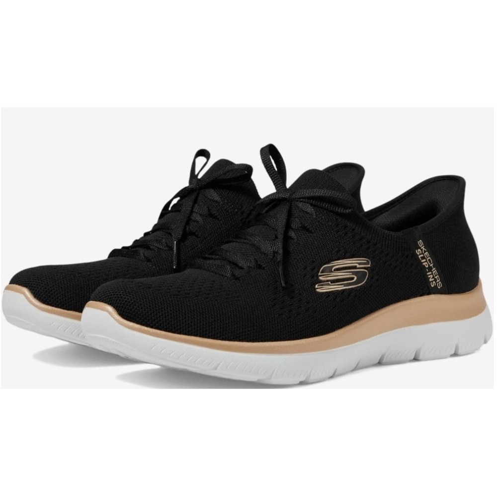 Skechers Women's NIB Slip-ins Summits Night Chic Black Rose Gold Sneakers 9.5